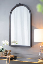 Hand Carved Rose Antique Mirror Frame 23"x42" - Black