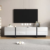 Contemporary Design TV Stand for TVs Up to 80” with High Gloss UV Surface - White & Black