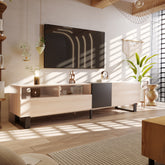 Modern TV Stand for 80'' TV with Double Storage Space - Natural Wood