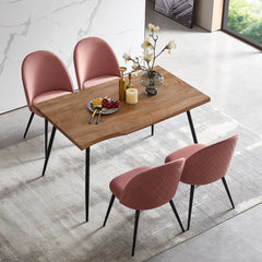 Modern Dining Chair Velvet with Metal Black Legs (Set of 4) - Pink
