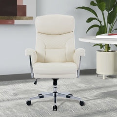 High Back Executive Office Chair 300lbs-Ergonomic Leather Computer Desk Chair - White