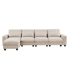 Modern Large L-Shape Feather Filled Sectional Sofa,  Convertible Sofa Couch with Reversible Chaise - Beige