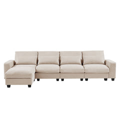 Modern Large L-Shape Feather Filled Sectional Sofa, Convertible Sofa Couch with Reversible Chaise - Beige