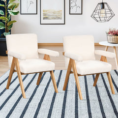 Arm Chair Set with Solid Wood Frame with Arm Pads (Set of 2) - White