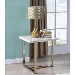 Feit End Table in Faux Marble & Champagne