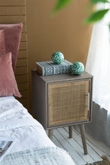 28"Tall Storage Nightstand with Grey Finished Surface Bohemian Handicraft Bedside Table