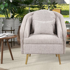 Mid-Century Accent Chair Arm Chair with Lumbar Pillow and Metal Legs - Light Grey