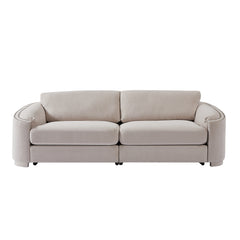 Stylish Sofa with Semilunar Arm, Rivet Detailing, and Solid Frame - Beige