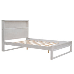Full Size Platform Bed with Storage Headboard, Sockets and USB Ports - Antique White