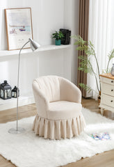 Linen Fabric Accent Swivel Chair Auditorium Chair With Pleated Skirt - Beige