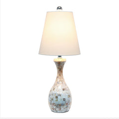 Seashell Mosaic Look Table Lamp with Cream Fabric Shade