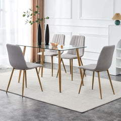 Modern Minimalist Rectangular Glass Dining Table for 4-6 with 0.31" Tempered Glass Tabletop and Wood color Coating Metal Legs - Transparent