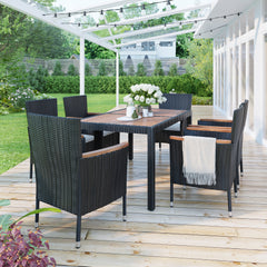 7-Piece Outdoor Patio Dining Set, Stackable Armrest Chairs with Cushions - Brown