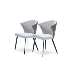 Set of 2 - Modern Minimalist Gray Dining Chairs, Carbon Steel Legs