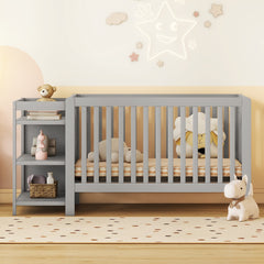 Convertible Crib/Full Size Bed with Changing Table - Gray