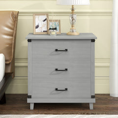 Modern Bedroom Nightstand with 3 Drawers Storage - Gray