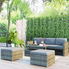 MAICOSY 4pc Rattan Patio Backyard Furniture Sofa Stool Retractable Table