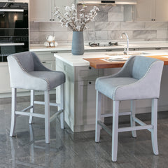 28 Inch Seat High Barstool with Accent Nail Trim (Set of 2) - Stone Blue and Gray