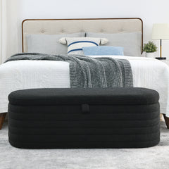 Storage Ottoman Bench Upholstered Fabric Storage - Black teddy