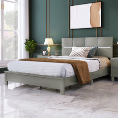 Queen Size Champagne Silver Platform Bed Solid Rubber Wood Frame and Legs - Champagne