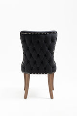 Velvet Upholstered Dining Chairs with Designed Back and Nailhead trim and Solid Wood Legs (Set of 2) - Black