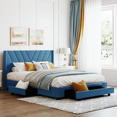 Queen Size Bed Linen with 3 Drawers - Blue