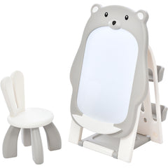 Folding Kids Art Easel with Stool and Adjustable Whiteboard with Book Shelf and Toddler Chair for Girls and Boys