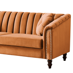 Modern Camel Velvet Upholstered Sofa Couch, 3 Seat Tufted Back