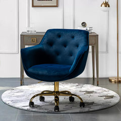 Task Chair With Tufted Back and Golden Base - Navy