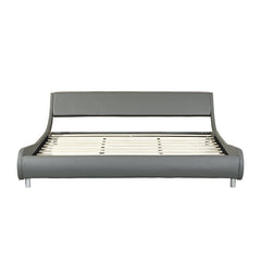 King Size Faux Leather Upholstered Platform Bed Frame, Curve Design, Wood Slat Support, No Box Spring Needed - Grey