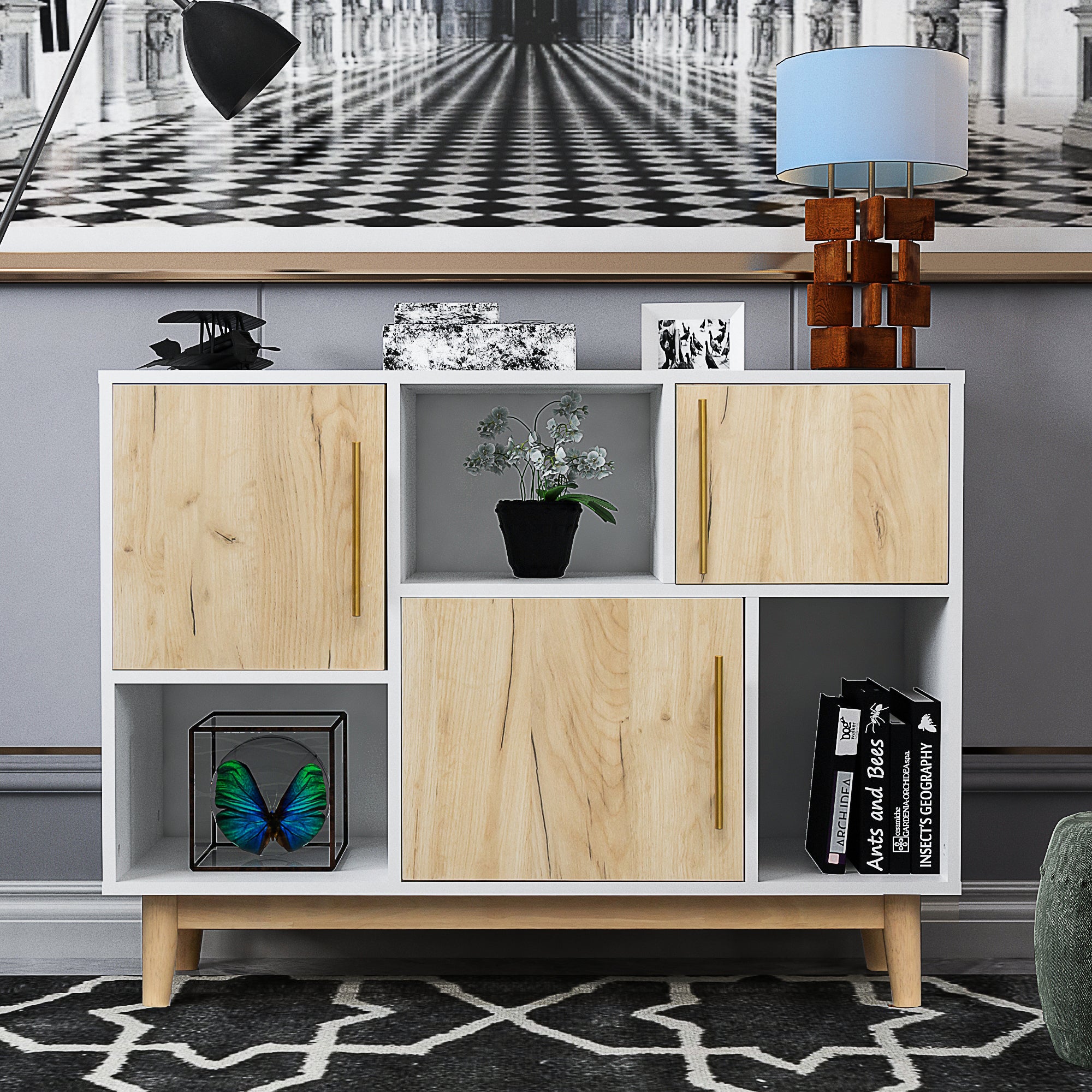 Modern Buffet Cabinet - White and Oak