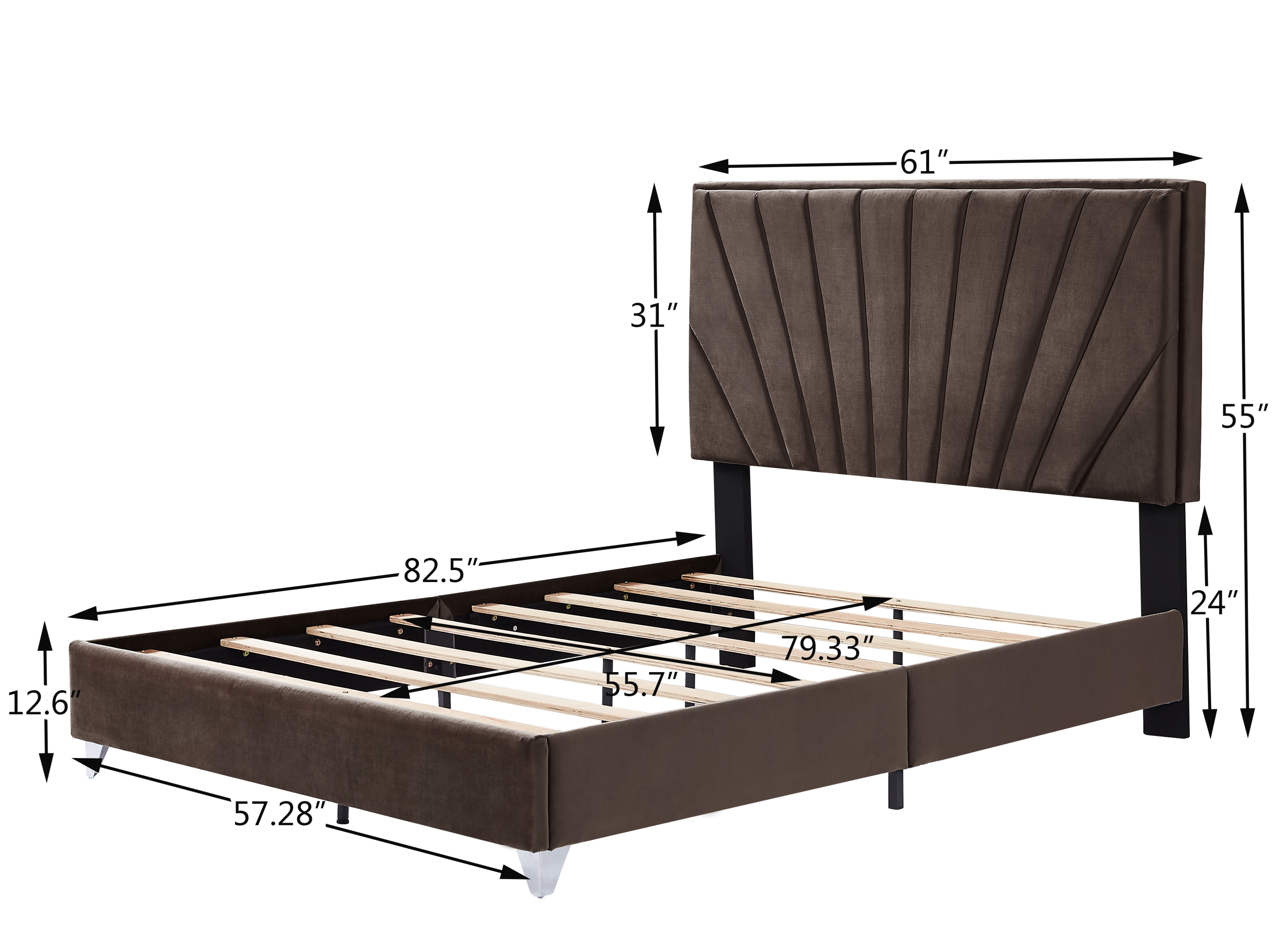 Full Bed + 2 Nightstands w/ Beautiful line stripe cushion headboard - Brown
