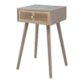 27"Tall Storage Cabinet with Natural Rattan Decorated Drawer Bedside Console Table with Grey Finished Surface
