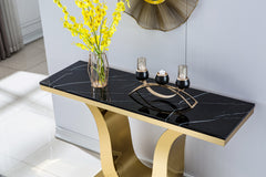 Modern Marble Console Table, 0.71" Thick Marble Top, U Shape Stainless Steel Base with Gold Finish