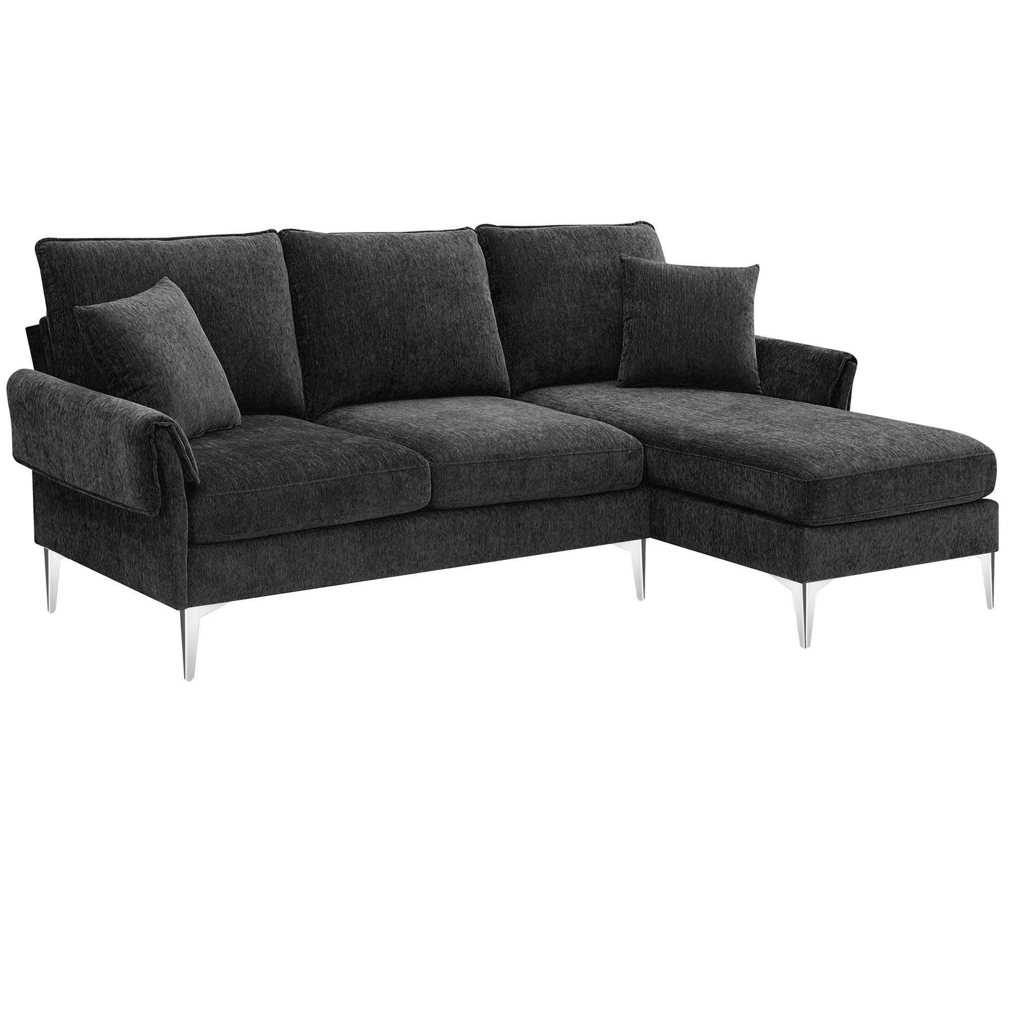 84 " Convertible Sectional Sofa, Modern Chenille L-Shaped Sofa Couch with Reversible Chaise Lounge, Fit for Living Room, Apartment (2 Pillows) - Black