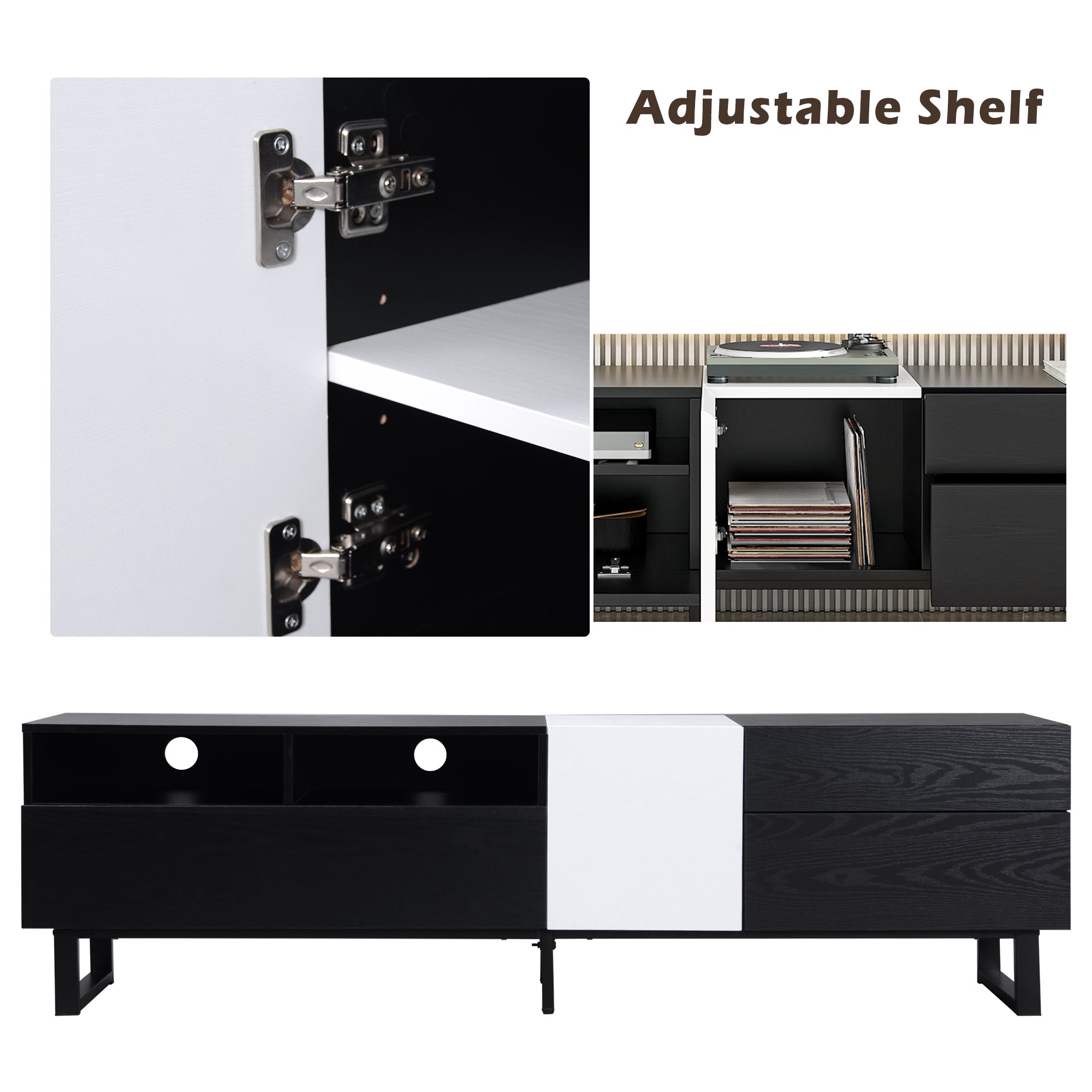 Modern TV Stand for 80'' TV with Double Storage Space, Media Console Table - Black