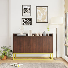 Stylish and Functional 4-Door Storage Cabinet with Square Metal Legs and Particle Board Material - Walnut