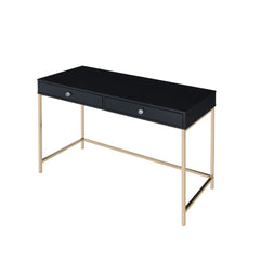 Black High Gloss & Gold Finish Contemporary Writing Desk