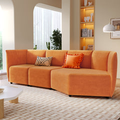 Stylish Sofa Set with Polyester Upholstery with Adjustable Back with Free Combination for Living Room - Orange