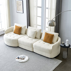 113"Teddy Fabric Sofa, Mid Century Modern L-shape Couch with Support Pillow - Left Beige