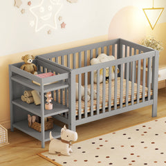 Convertible Crib/Full Size Bed with Changing Table - Gray