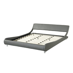 King Size Faux Leather Upholstered Platform Bed Frame, Curve Design, Wood Slat Support, No Box Spring Needed - Grey