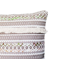 Handcrafted Square Jacquard Cotton Accent Throw Pillow, Vintage Applique Embroidery - Brown & White