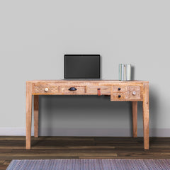 Grained Rustic Boho Mango Wood Desk 6 Drawer with Straight Legs - Weathered Brown