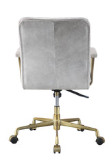 Vintage Office Chair, Top Grain Leather & Gold - White