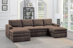 Contemporary 6pc Set Modular Sectional Set 2x One Arm Chair / Wedge 2x Armless Chairs 2x Ottomans - Mink Color