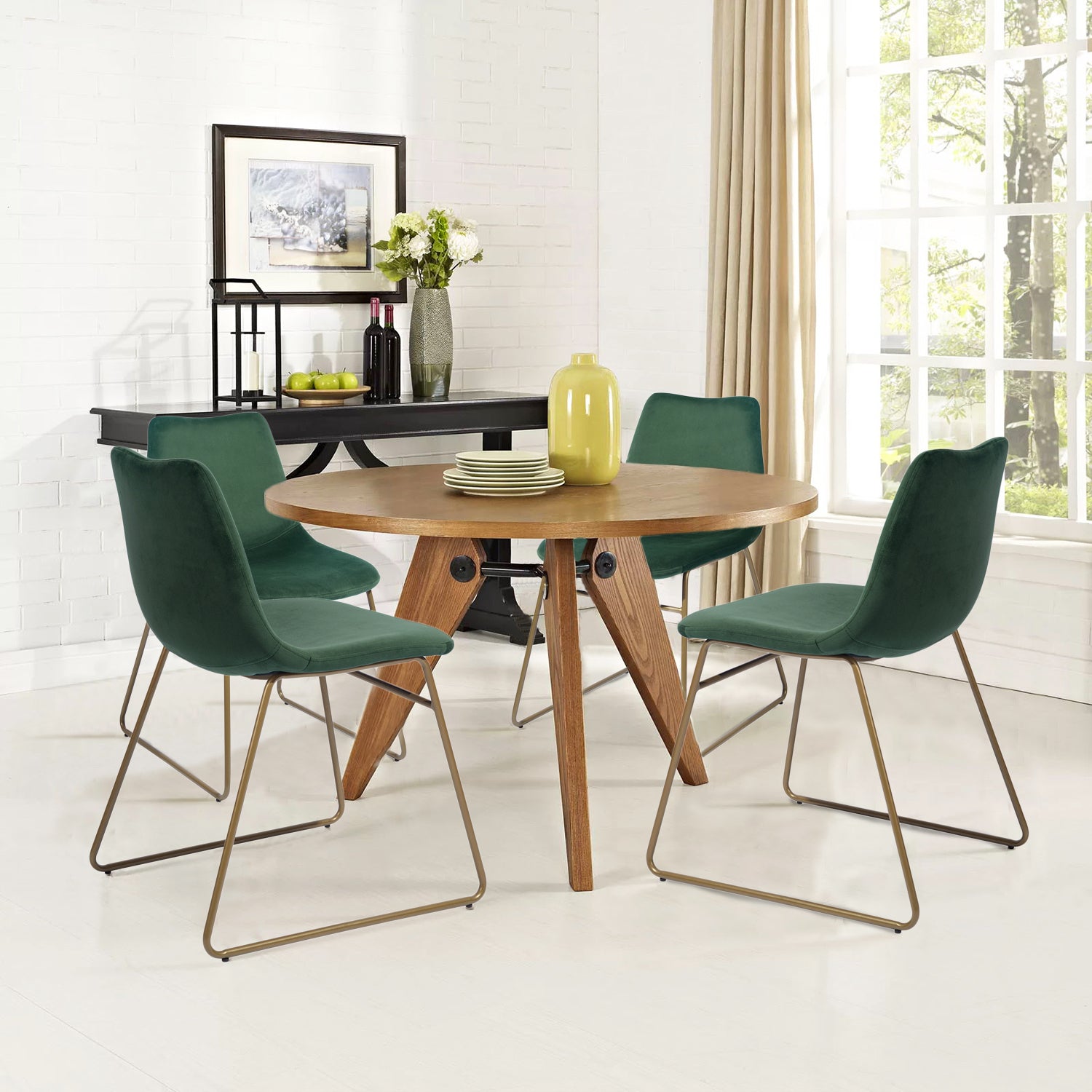 Modern Velvet Dining Chairs with Golden Metal Legs (Set of 2) - Green