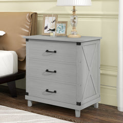 Modern Bedroom Nightstand with 3 Drawers Storage - Gray