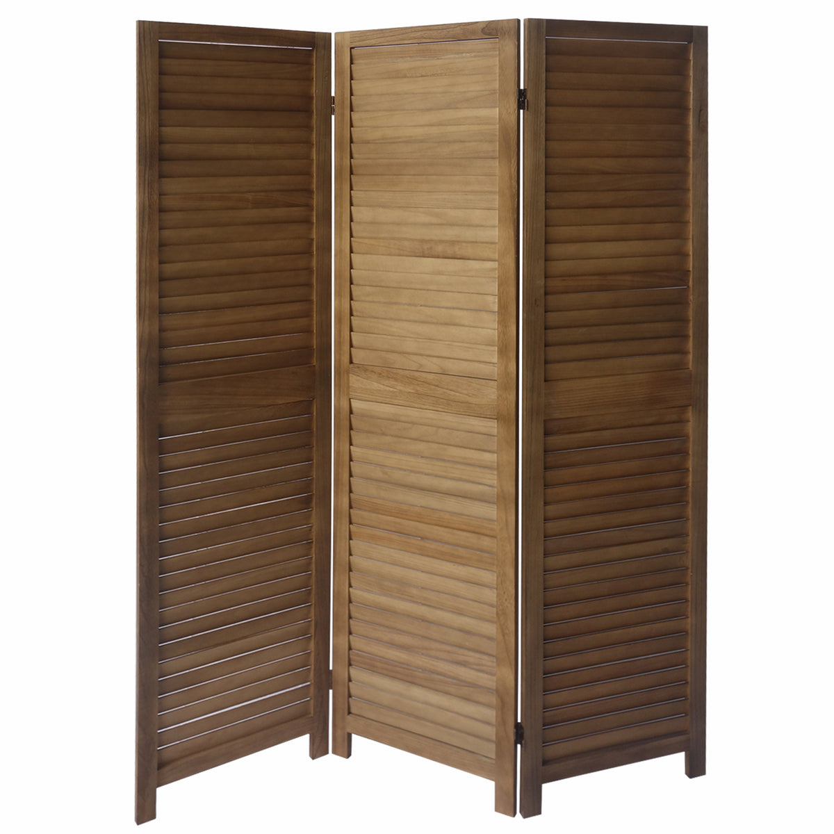 Paulownia Wood Panel Divider Screen, Shutter Design, 3 Panels - Natural Oak Brown