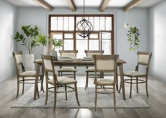Vintage Walnut 7 Piece 72" Dining Table Set with Off White Fabric Dining Chairs